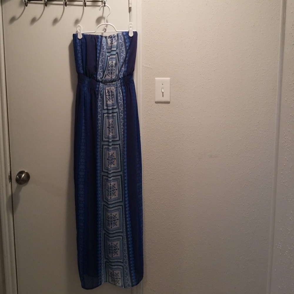 Maurices Long Blue Strapless Dress